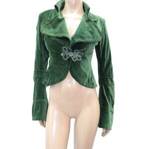 STUNNING! IN LOVE CARLING Green Velvet Cropped Jacket Decorative Closure Size 6